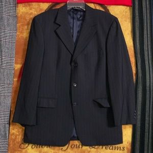 BROOKS Stretch-dark navy/blue stripe wool long sleeve triple-button suit jacket
